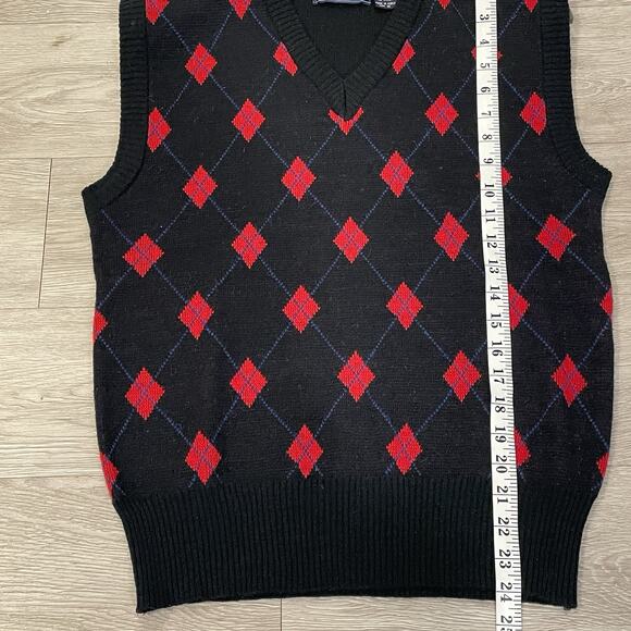 Mens Sweater Size S Sleeveless Vest Argyle Print Academia Preppy Holiday Evening - Picture 5 of 5